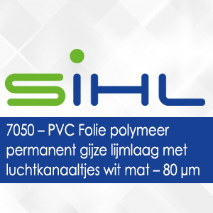 7050 - Sihl PVC Folie polymeer permanent grijze lijmlaag met luchtkanaaltjes wit mat - 80 micron